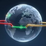 A transparent globe displaying continents is encircled by a red, green, and gold ring. The red section is labeled "BRICS+," the green section is labeled "G20," and the gold section completes the loop.