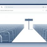 A stylized browser window shows a grid of interconnected blue bars forming aisles, leading to a central pathway with a blank signpost.