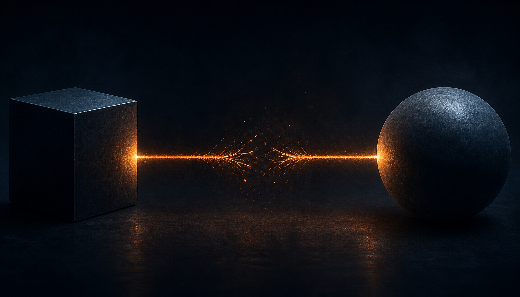 Abstract editorial illustration of a glowing network connection between two nodes being cut, symbolising a severed AI model access agreement