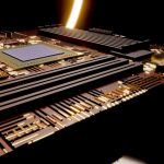 Close-up of a semiconductor circuit board illuminated by warm golden light, symbolising the Qualcomm-AWS AI chip partnership