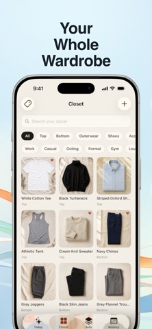 Wear It app screenshot showing digital closet of catalogued clothing