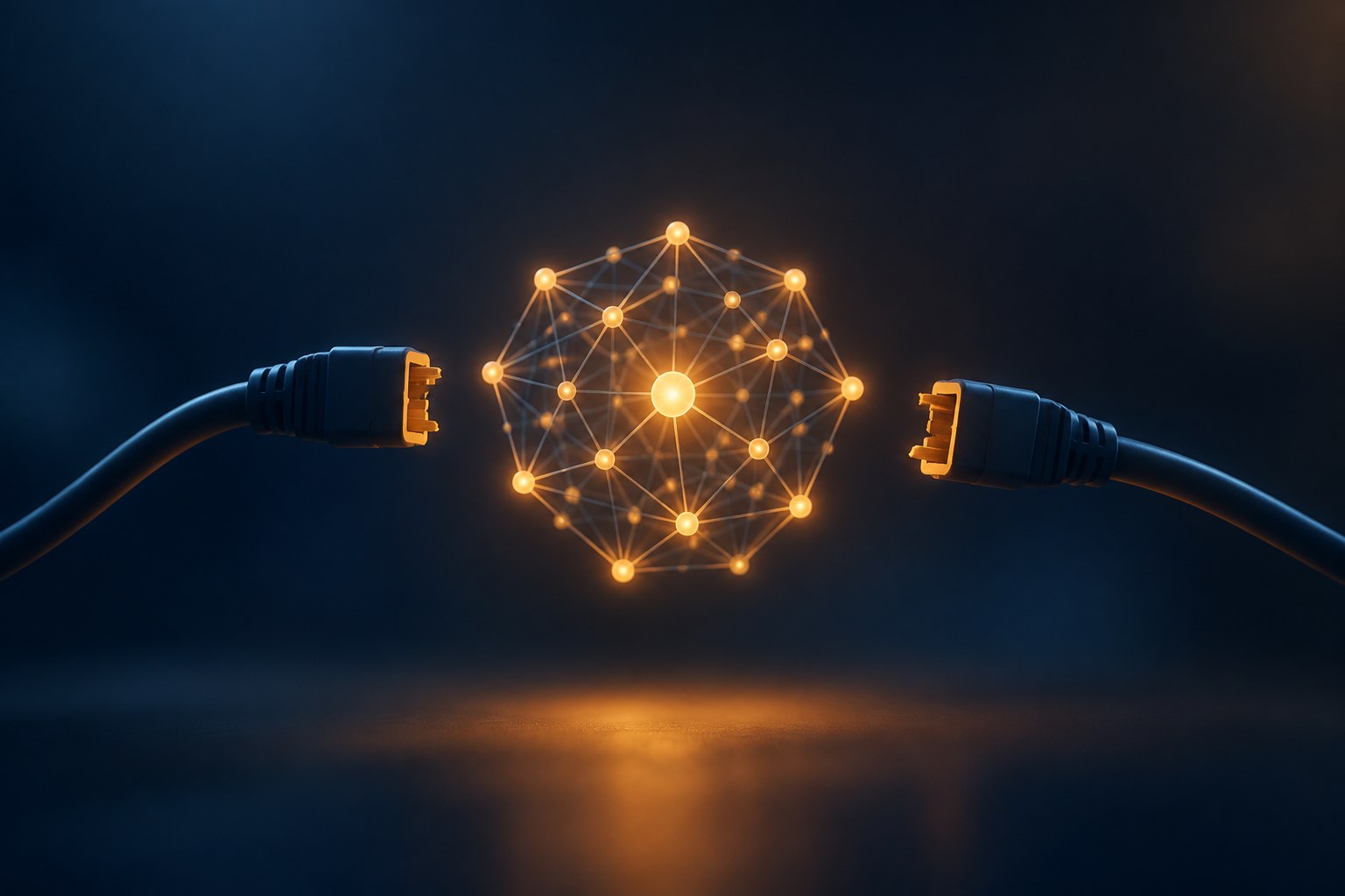 Abstract editorial illustration of a glowing AI network node with a severed connection, symbolising Anthropic cutting internet access for its AI agent evaluations