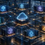 Abstract editorial illustration of interconnected server towers representing multiple AI model providers hosted on one cloud platform