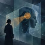 Abstract editorial illustration of interlocking translucent panels and data nodes in cool blues and greys, suggesting regulatory oversight of autonomous AI systems, no text or logos