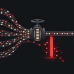 Abstract illustration of data requests being metered through a gateway to avoid rate limits